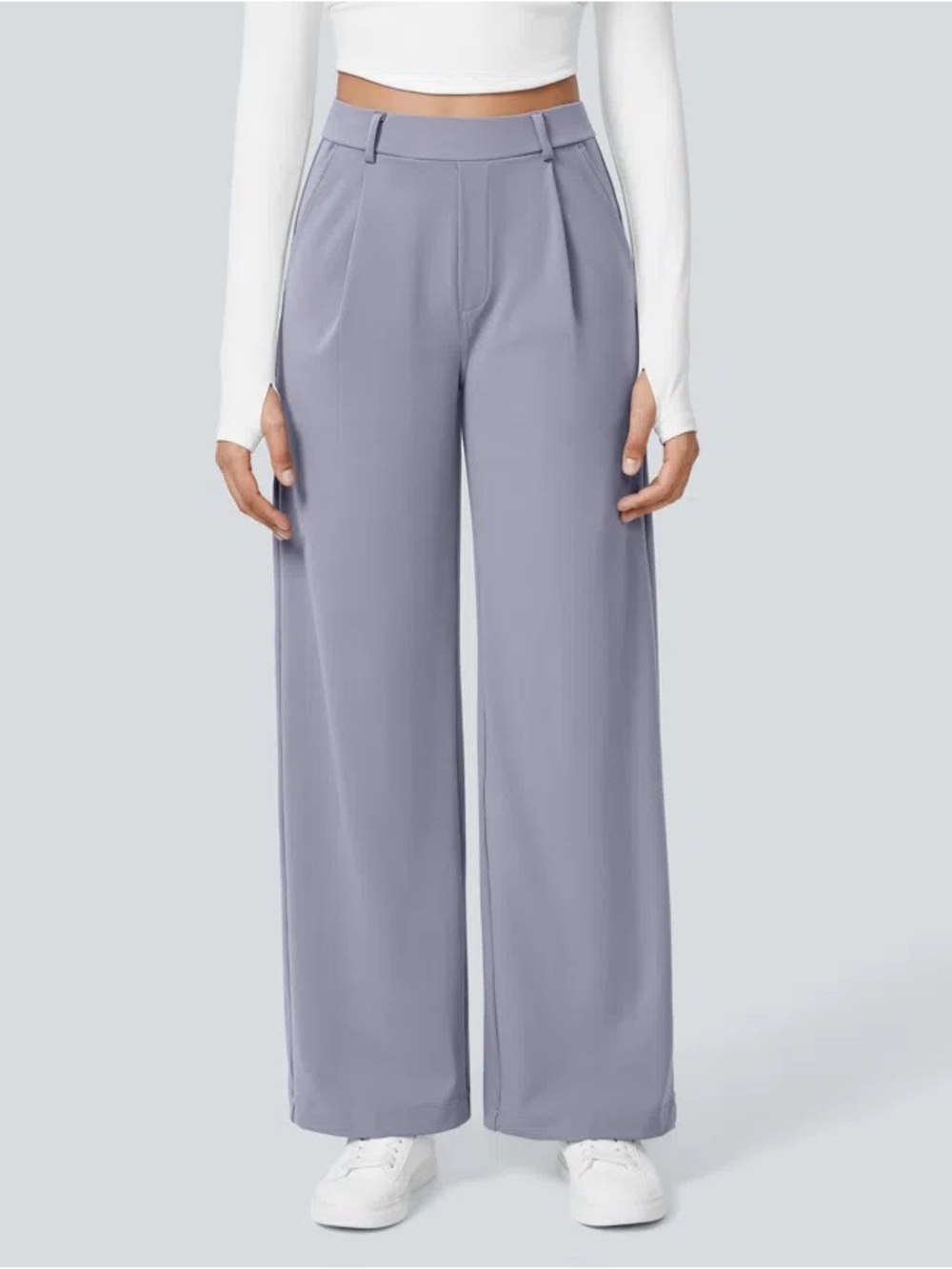 HALARA Icelandic blue Wide-Leg Pleated Pants